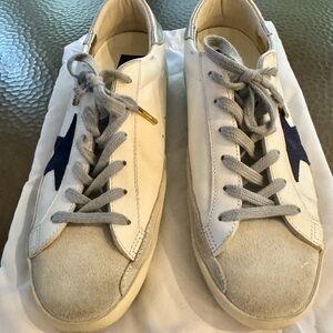 Golden Goose White and Navy Star Sneakers